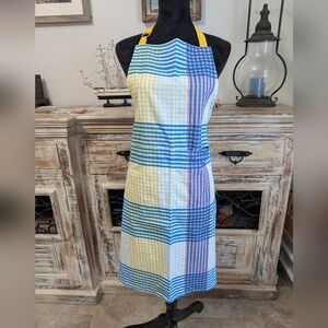 Southern Living Gingham Apron in Blues and Yellow 27"×36"